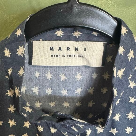 Marni Women’s Star Print Button Down Shirt Vintage Navy Cream Size IT 40 US 4 - Picture 9 of 13